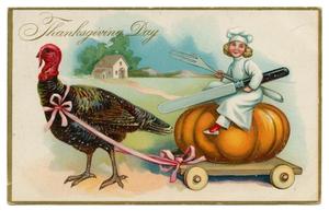 Primary view of object titled '[Thanksgiving Postcard Addressed to Mamie Collins from Leda Bahl, November 25, 1908]'.