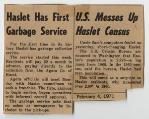 Primary view of object titled '[Newspaper Clipping with Two Articles from February 4, 1971]'.