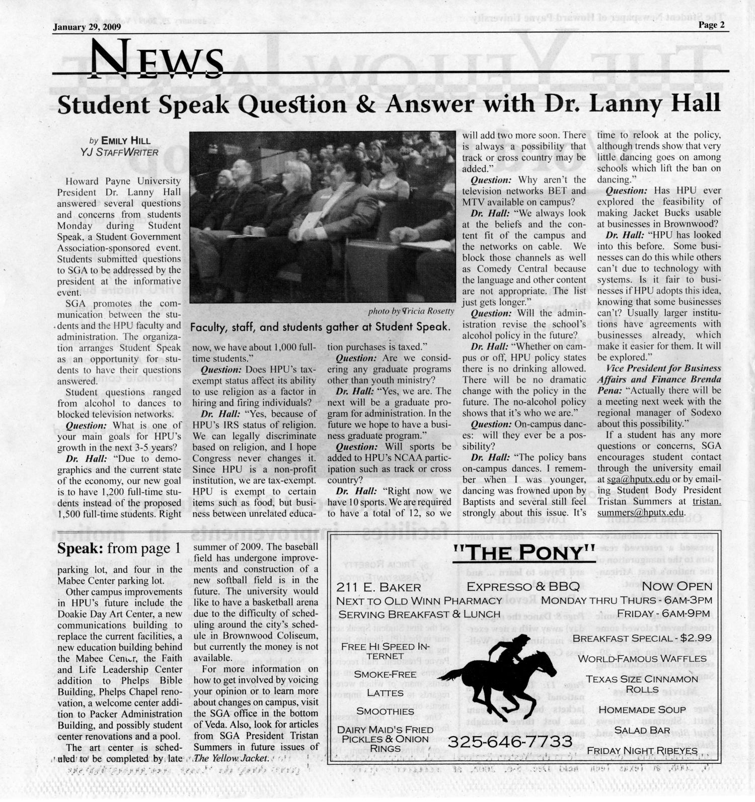 The Yellow Jacket (Brownwood, Tex.), Vol. 99, No. 9, Ed. 1 Thursday, January 29, 2009
                                                
                                                    [Sequence #]: 2 of 12
                                                