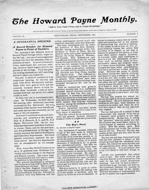 Primary view of object titled 'Howard Payne Monthly, Volume 3, Number 4, September 1904'.