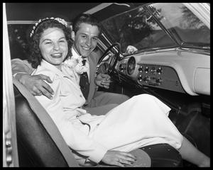 [Bride and Groom in Car]