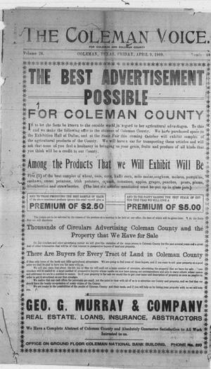 Primary view of object titled 'The Coleman Voice. (Coleman, Tex.), Vol. 28, No. 40, Ed. 1 Friday, April 9, 1909'.