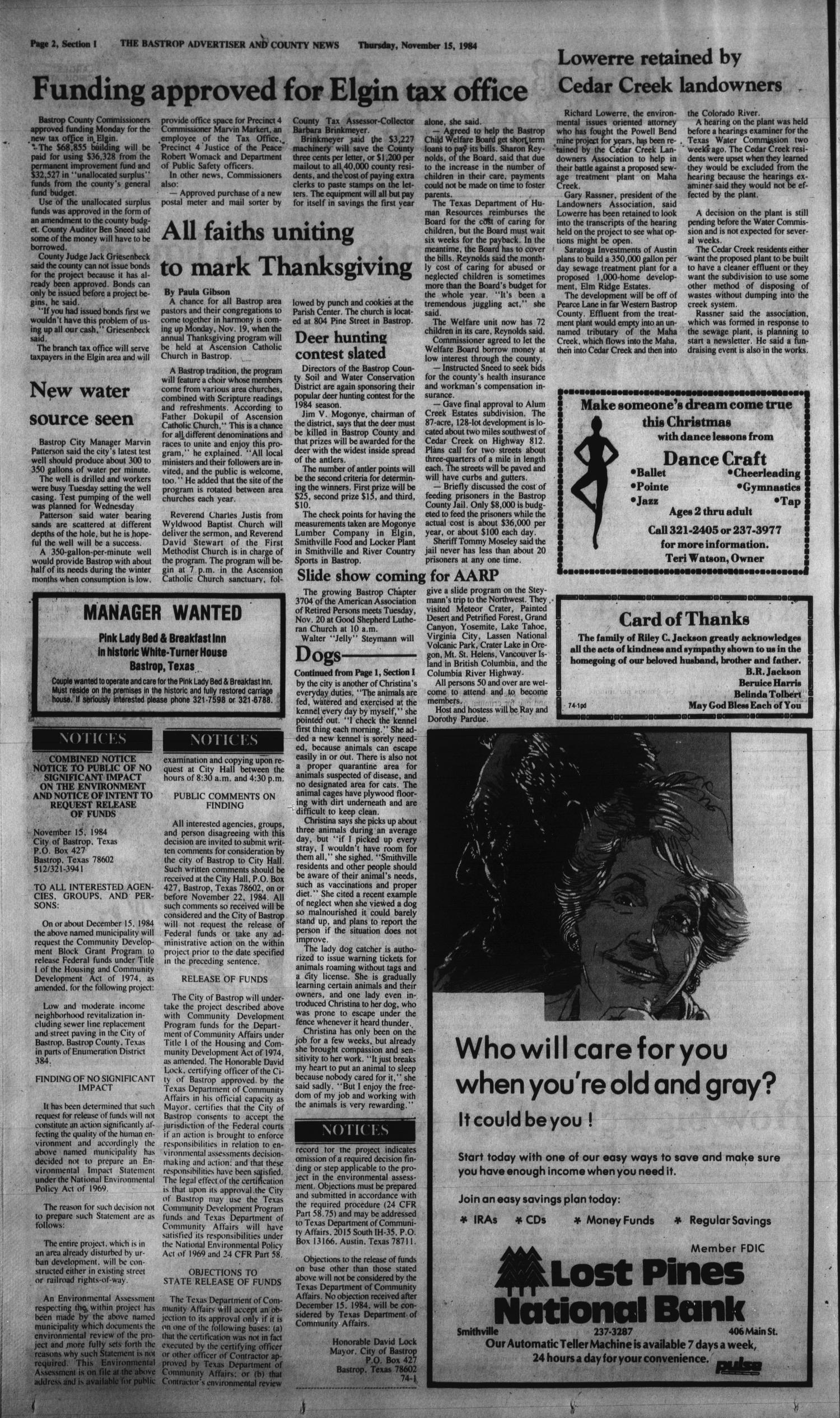 The Bastrop Advertiser and County News (Bastrop, Tex.), Vol. 138, No. 74, Ed. 1 Thursday, November 15, 1984
                                                
                                                    [Sequence #]: 2 of 32
                                                