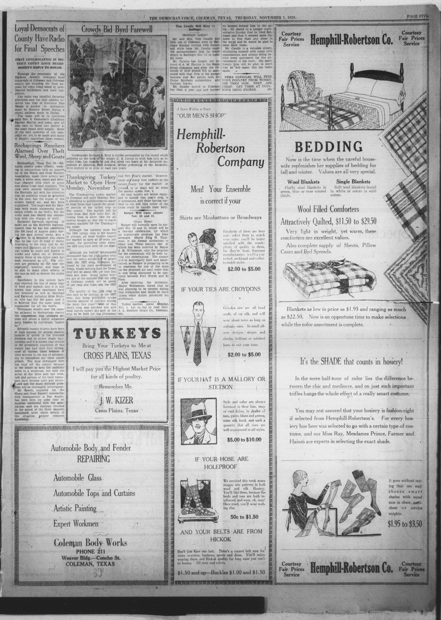 Coleman Democrat-Voice (Coleman, Tex.), Vol. 47, No. 44, Ed. 1 Thursday, November 1, 1928
                                                
                                                    [Sequence #]: 17 of 18
                                                