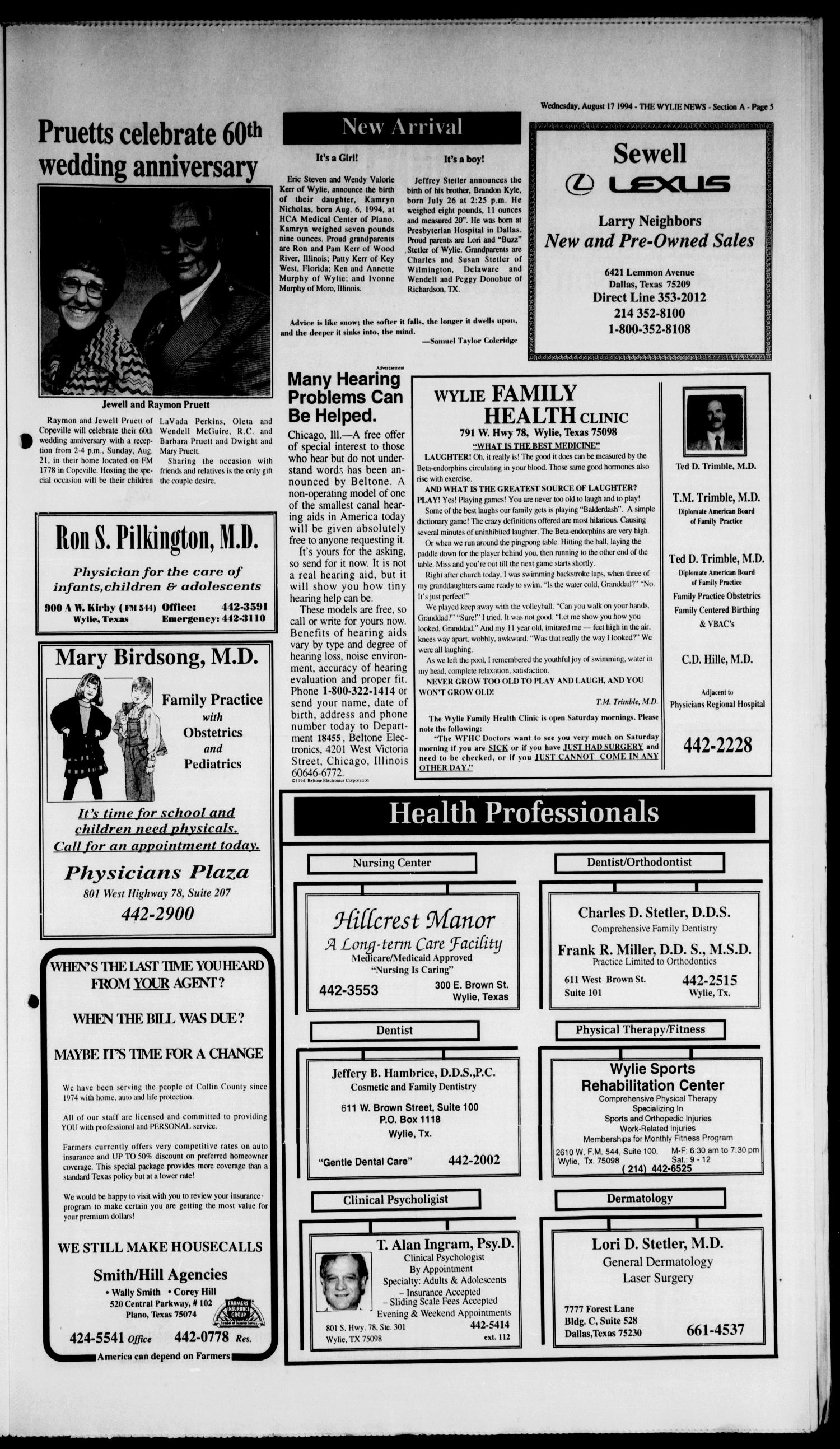 The Wylie News (Wylie, Tex.), Vol. 48, No. 11, Ed. 1 Wednesday, August 17, 1994
                                                
                                                    [Sequence #]: 5 of 22
                                                