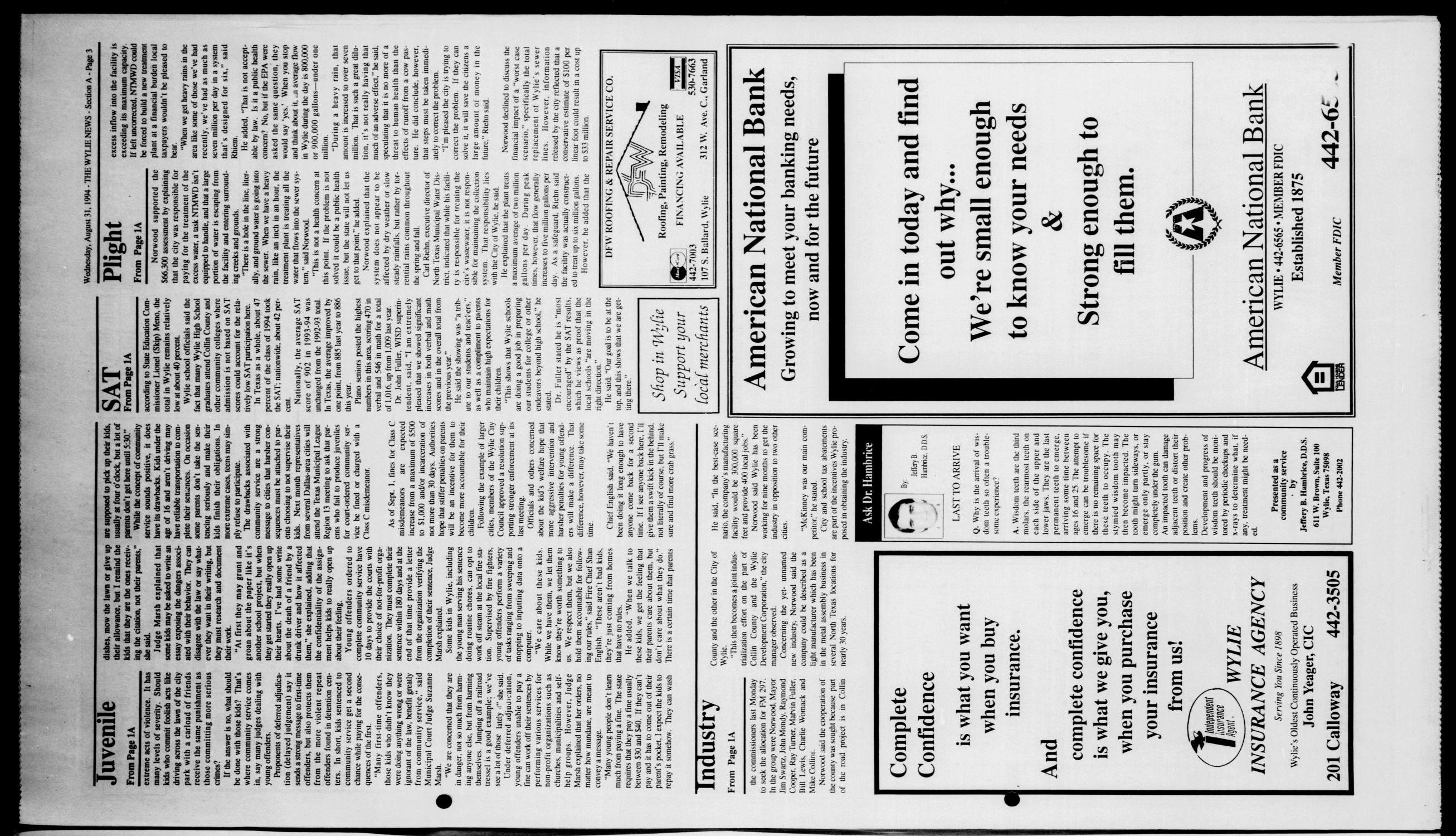 The Wylie News (Wylie, Tex.), Vol. 48, No. 13, Ed. 1 Wednesday, August 31, 1994
                                                
                                                    [Sequence #]: 3 of 64
                                                
