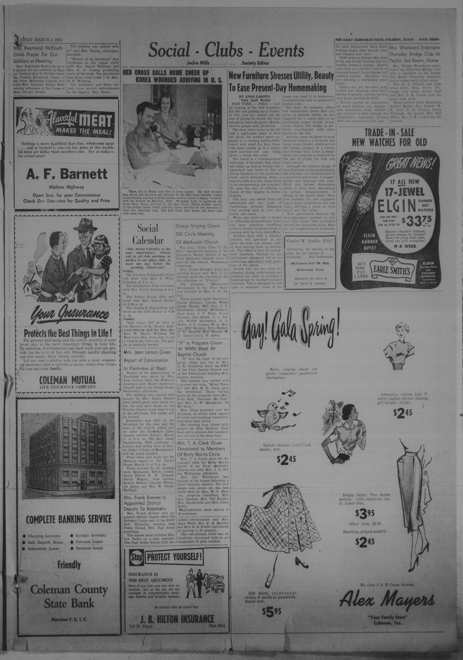 Coleman Daily Democrat-Voice (Coleman, Tex.), Vol. 3, No. 52, Ed. 1 Friday, March 2, 1951
                                                
                                                    [Sequence #]: 3 of 6
                                                