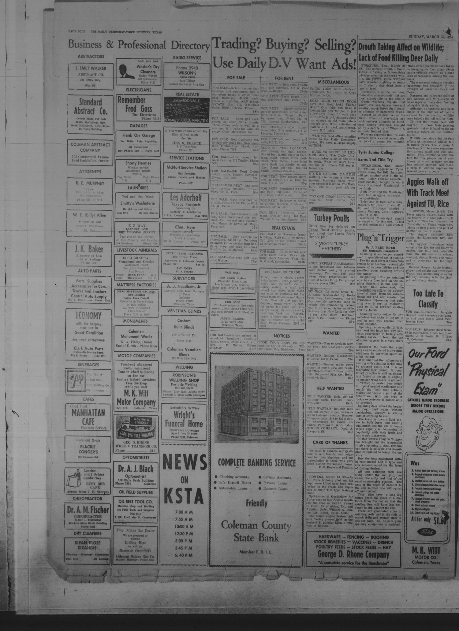 Coleman Daily Democrat-Voice (Coleman, Tex.), Vol. 3, No. 71, Ed. 1 Sunday, March 25, 1951
                                                
                                                    [Sequence #]: 4 of 16
                                                