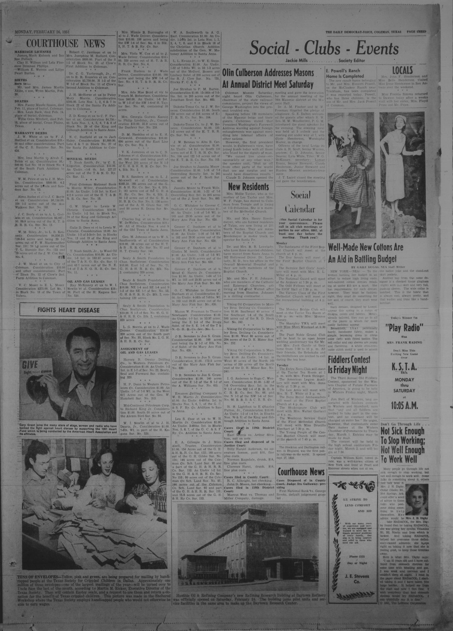 Coleman Daily Democrat-Voice (Coleman, Tex.), Vol. 3, No. 48, Ed. 1 Monday, February 26, 1951
                                                
                                                    [Sequence #]: 3 of 6
                                                
