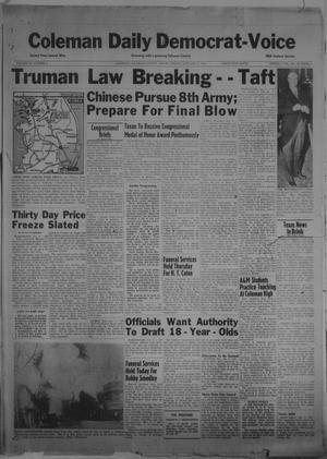 Primary view of object titled 'Coleman Daily Democrat-Voice (Coleman, Tex.), Vol. 3, No. 4, Ed. 1 Friday, January 5, 1951'.