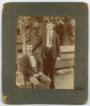 Primary view of object titled '[Portrait of Two Unknown Men by a Bench]'.