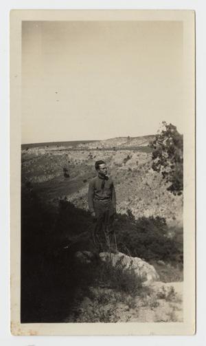 Primary view of object titled '[Photograph of Joe Back by a Canyon]'.
