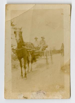 Primary view of object titled '[Photograph of Two Unknown Men in a Horse-Drawn Wagon]'.