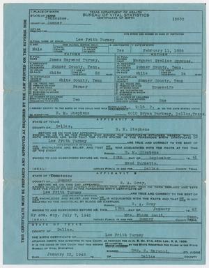 [Lee Frith Turney's Birth Certificate]