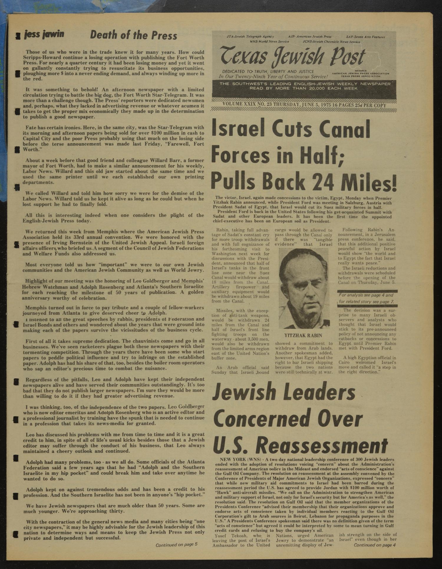 Texas Jewish Post (Fort Worth, Tex.), Vol. 29, No. 23, Ed. 1 Thursday, June 5, 1975
                                                
                                                    [Sequence #]: 1 of 16
                                                