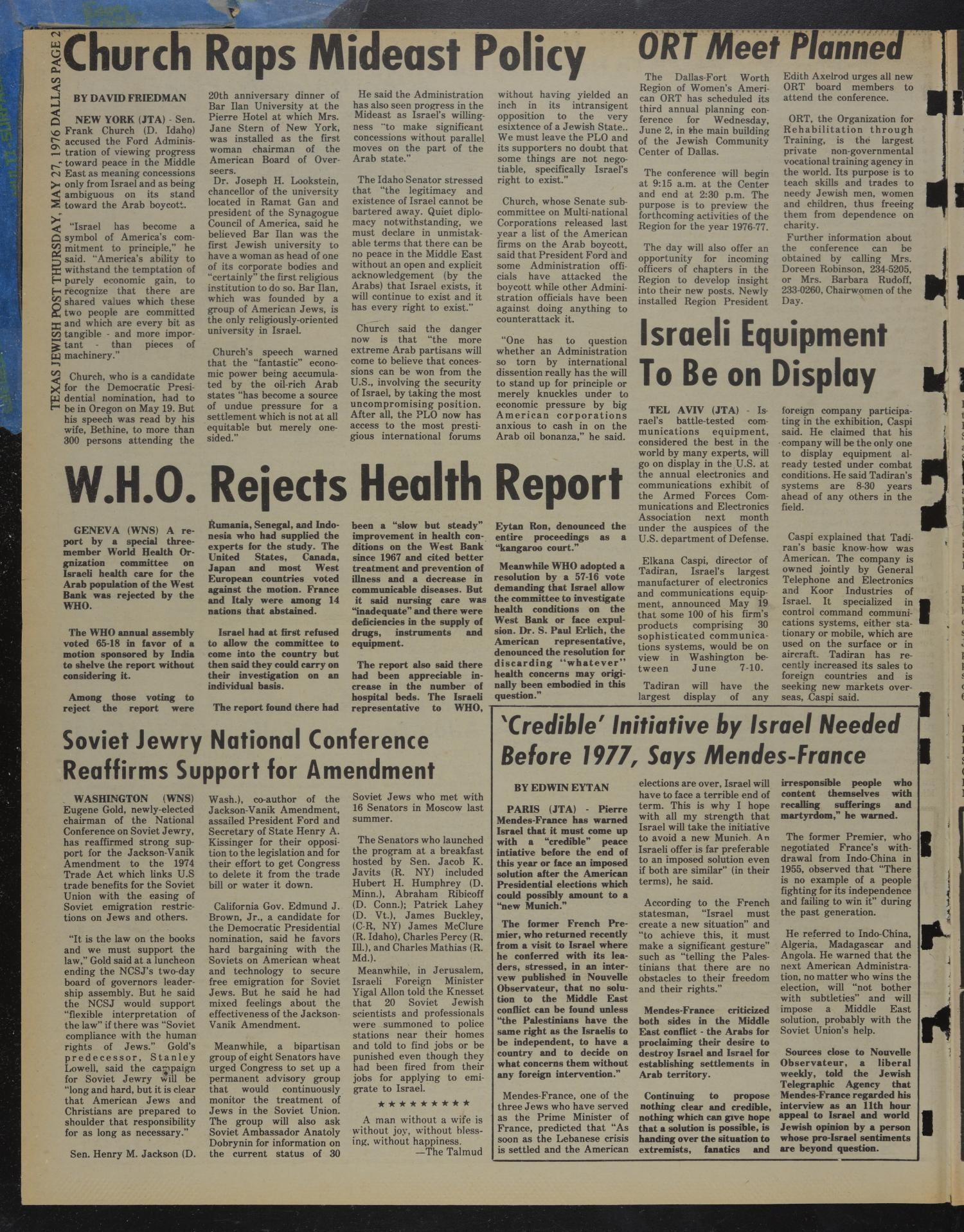 Texas Jewish Post (Fort Worth, Tex.), Vol. 30, No. 22, Ed. 1 Thursday, May 27, 1976
                                                
                                                    [Sequence #]: 2 of 20
                                                