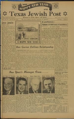 Primary view of object titled 'Texas Jewish Post (Fort Worth, Tex.), Vol. 4, No. 19, Ed. 1 Thursday, September 14, 1950'.