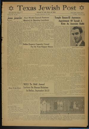Primary view of object titled 'Texas Jewish Post (Fort Worth, Tex.), Vol. 6, No. 39, Ed. 1 Thursday, September 25, 1952'.