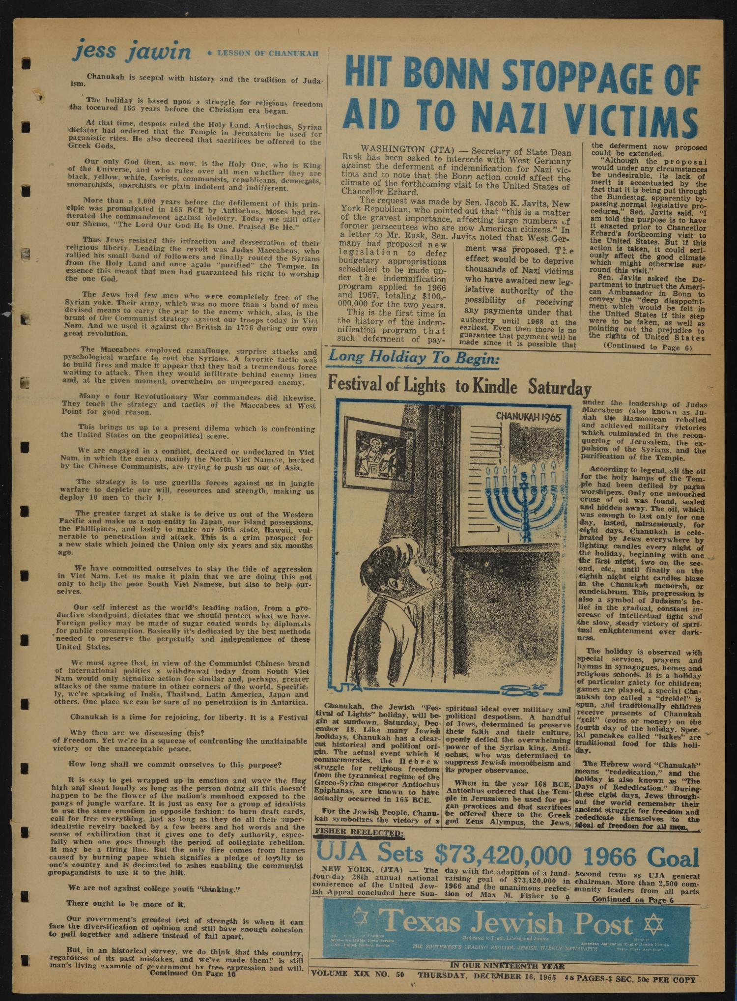 Texas Jewish Post (Fort Worth, Tex.), Vol. 19, No. 50, Ed. 1 Thursday, December 16, 1965
                                                
                                                    [Sequence #]: 1 of 48
                                                