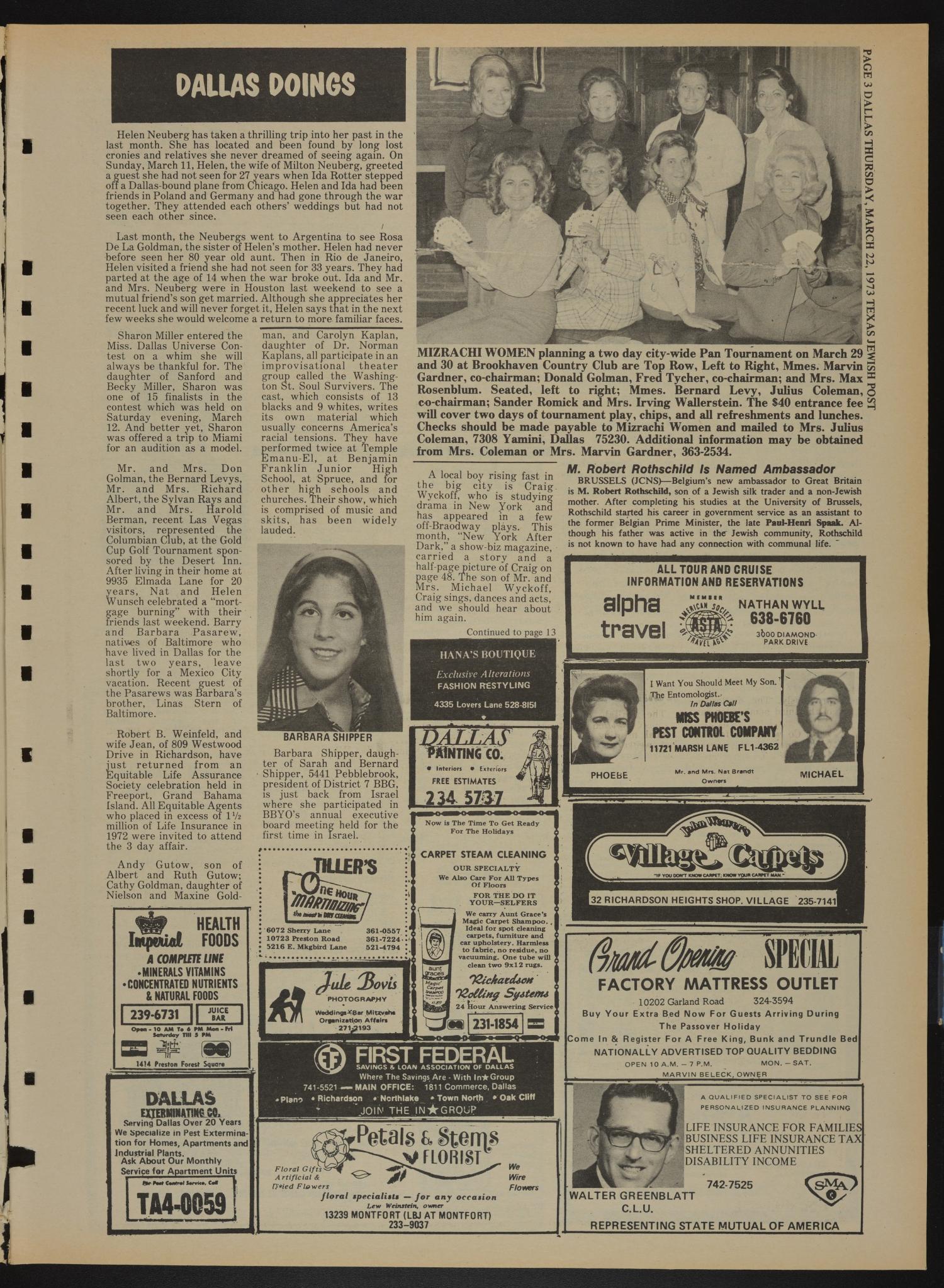 Texas Jewish Post (Fort Worth, Tex.), Vol. 27, No. 12, Ed. 1 Thursday, March 22, 1973
                                                
                                                    [Sequence #]: 3 of 20
                                                