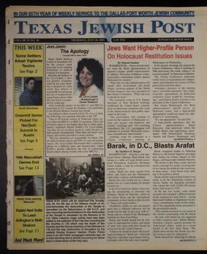 Primary view of object titled 'Texas Jewish Post (Fort Worth, Tex.), Vol. 55, No. 30, Ed. 1 Thursday, July 26, 2001'.