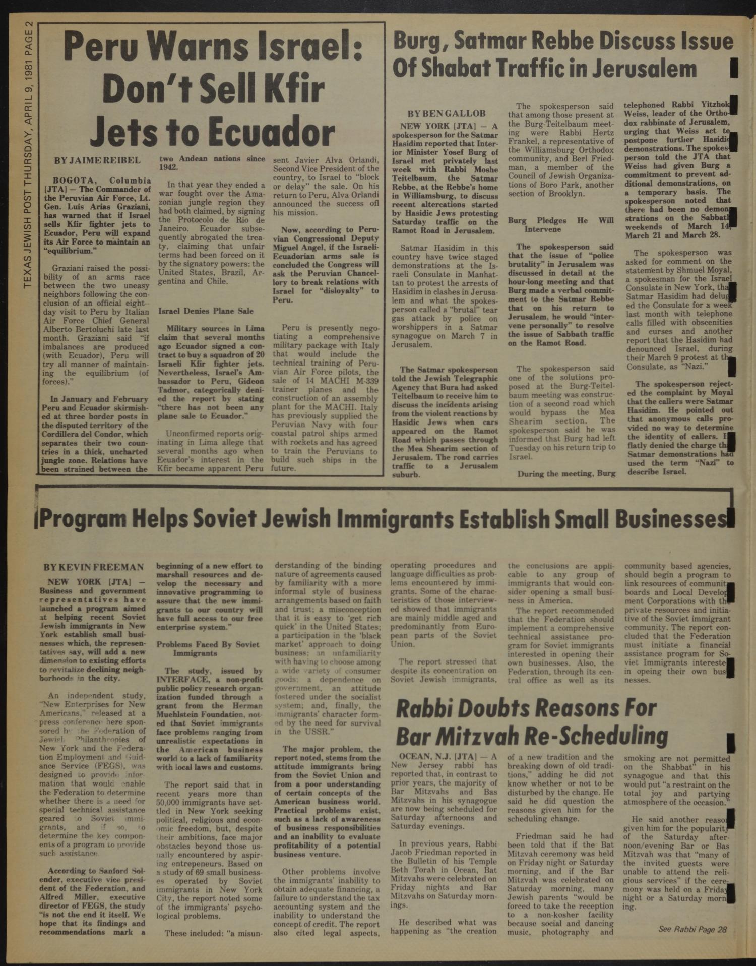 Texas Jewish Post (Fort Worth, Tex.), Vol. 35, No. 15, Ed. 1 Thursday, April 9, 1981
                                                
                                                    [Sequence #]: 2 of 28
                                                