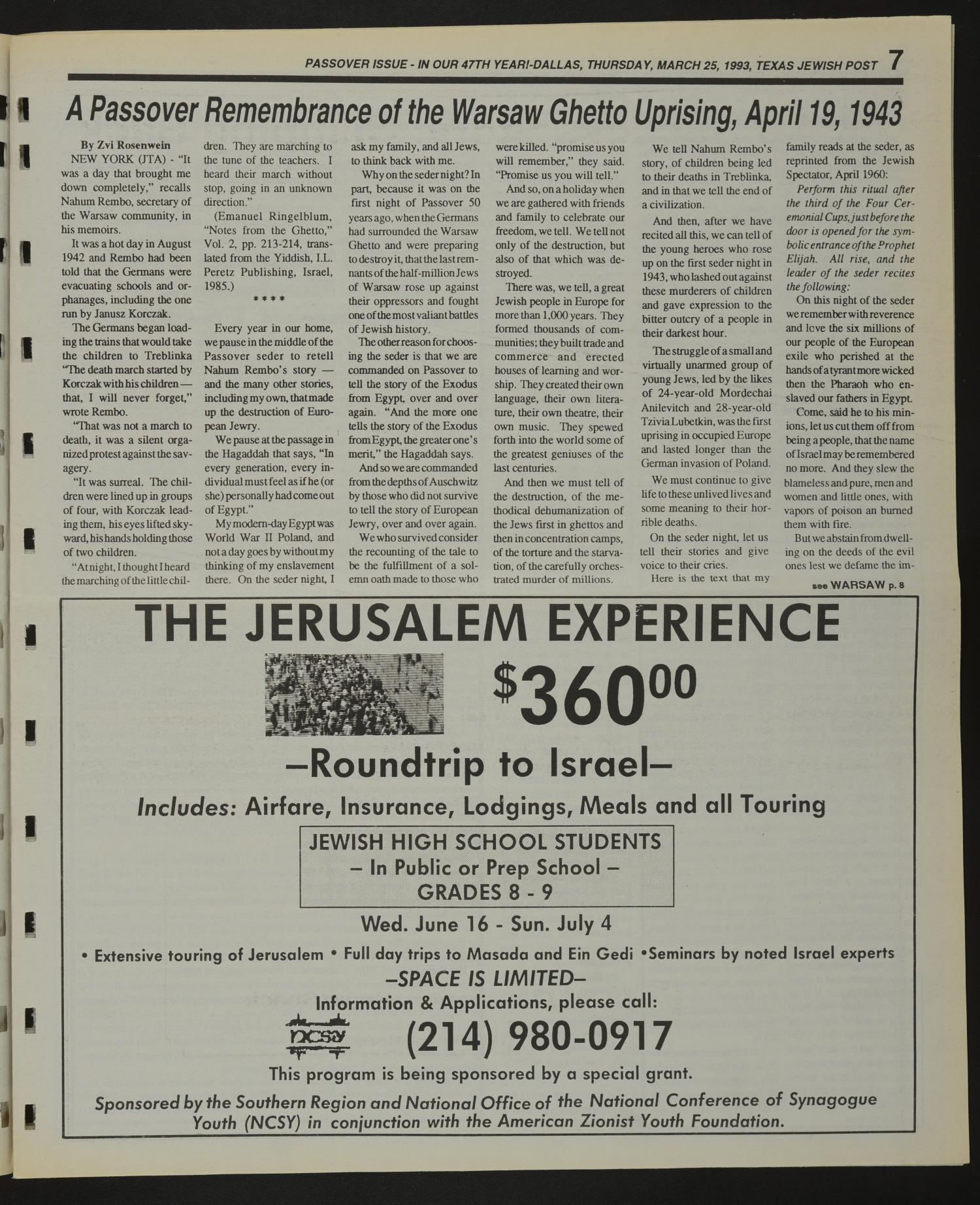 Texas Jewish Post (Fort Worth, Tex.), Vol. 47, No. 12, Ed. 1 Thursday, March 25, 1993
                                                
                                                    [Sequence #]: 7 of 43
                                                