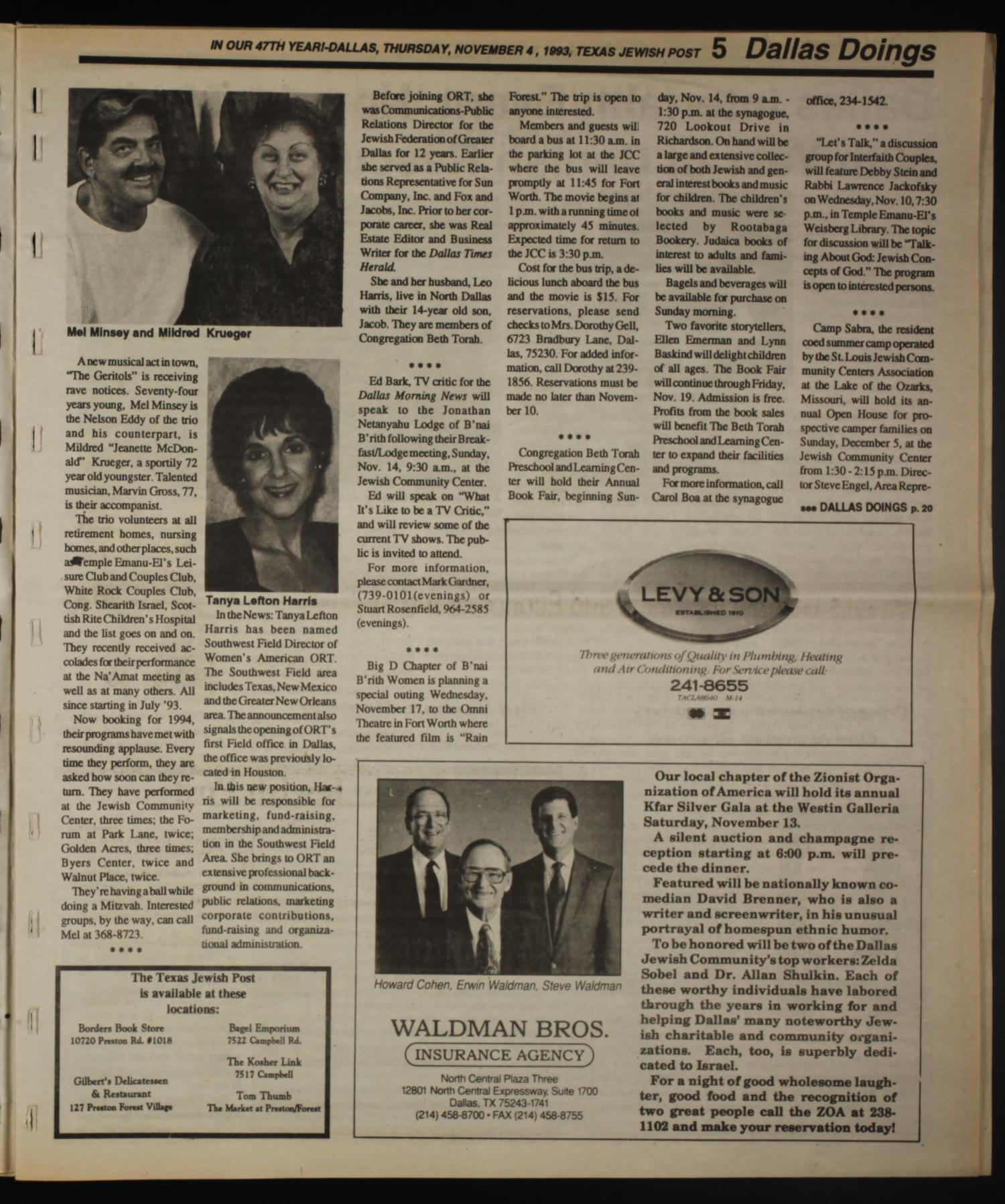 Texas Jewish Post (Fort Worth, Tex.), Vol. 47, No. 44, Ed. 1 Thursday, November 4, 1993
                                                
                                                    [Sequence #]: 5 of 32
                                                
