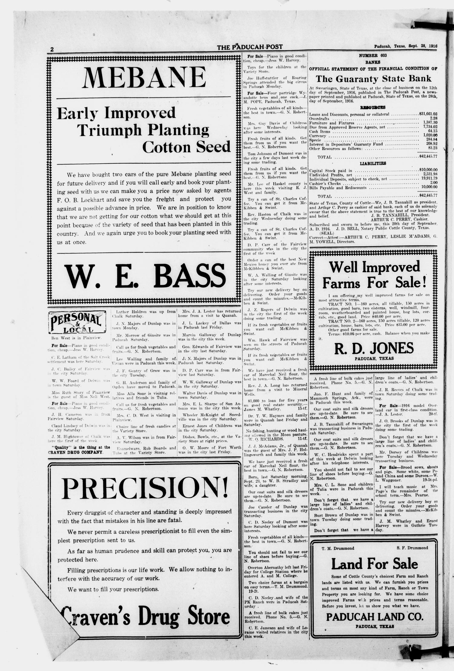 The Paducah Post (Paducah, Tex.), Vol. 11, No. 20, Ed. 1 Thursday, September 28, 1916
                                                
                                                    [Sequence #]: 2 of 8
                                                