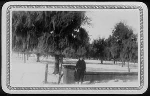 [Photograph of Mary Jones in a snow covered yard]