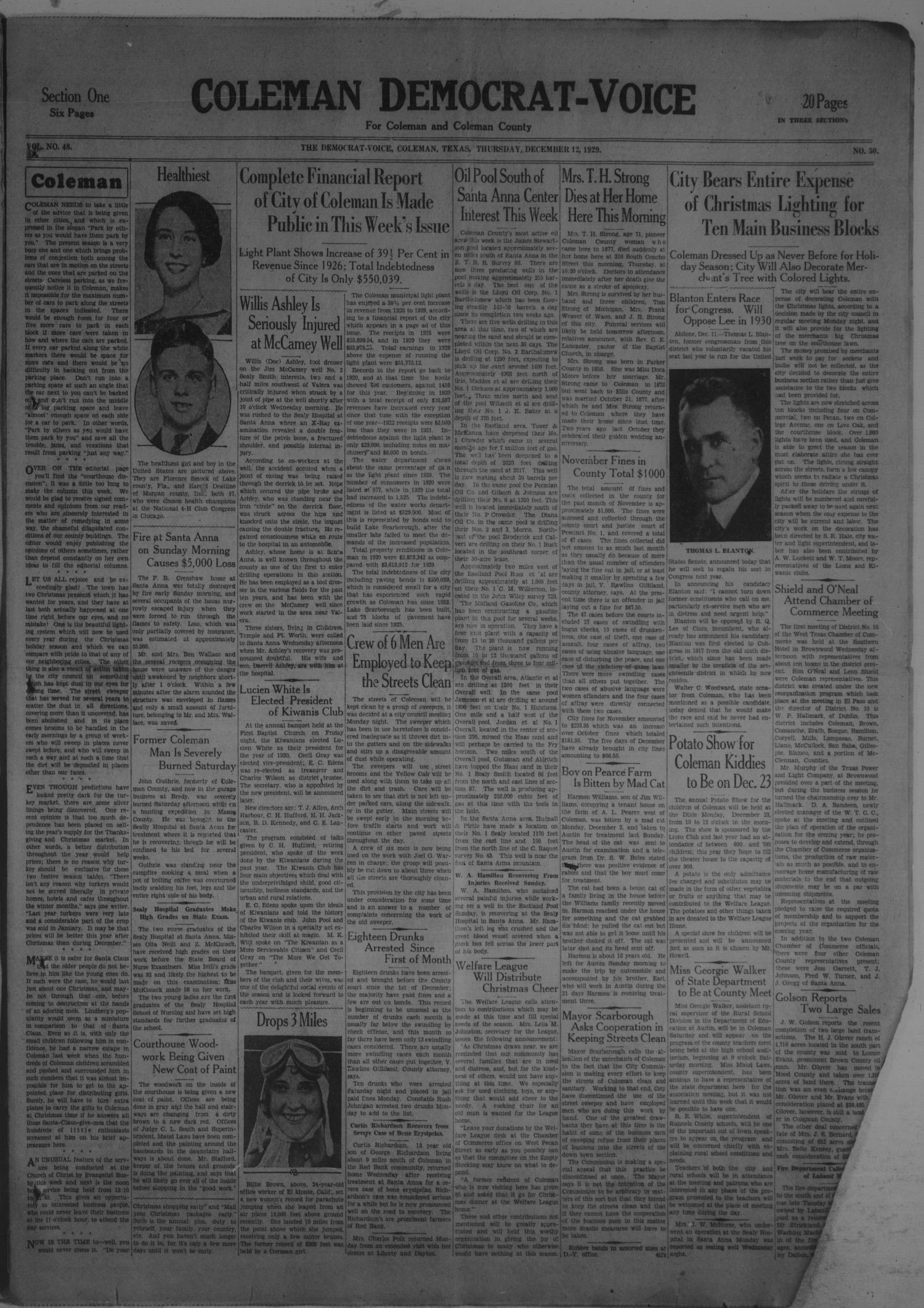 Coleman Democrat-Voice (Coleman, Tex.), Vol. 48, No. 50, Ed. 1 Thursday, December 12, 1929
                                                
                                                    [Sequence #]: 1 of 20
                                                