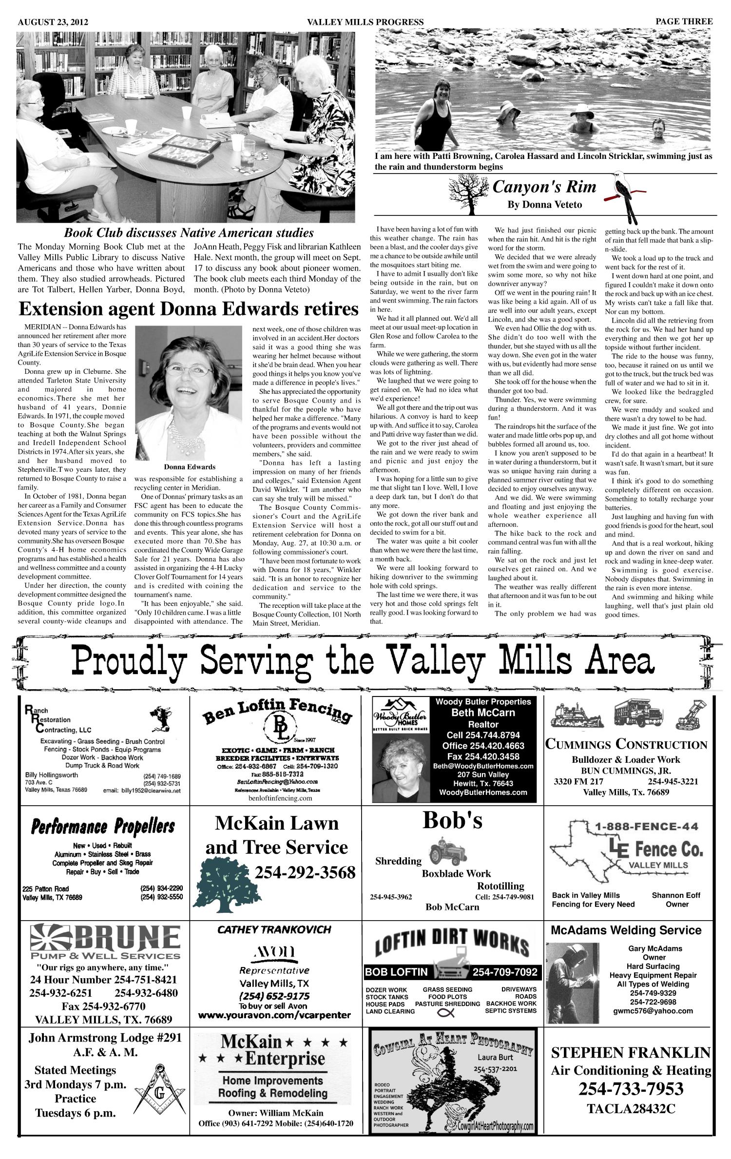 Valley Mills Progress (Valley Mills, Tex.), Vol. 23, No. 20, Ed. 1 Thursday, August 23, 2012
                                                
                                                    [Sequence #]: 3 of 8
                                                