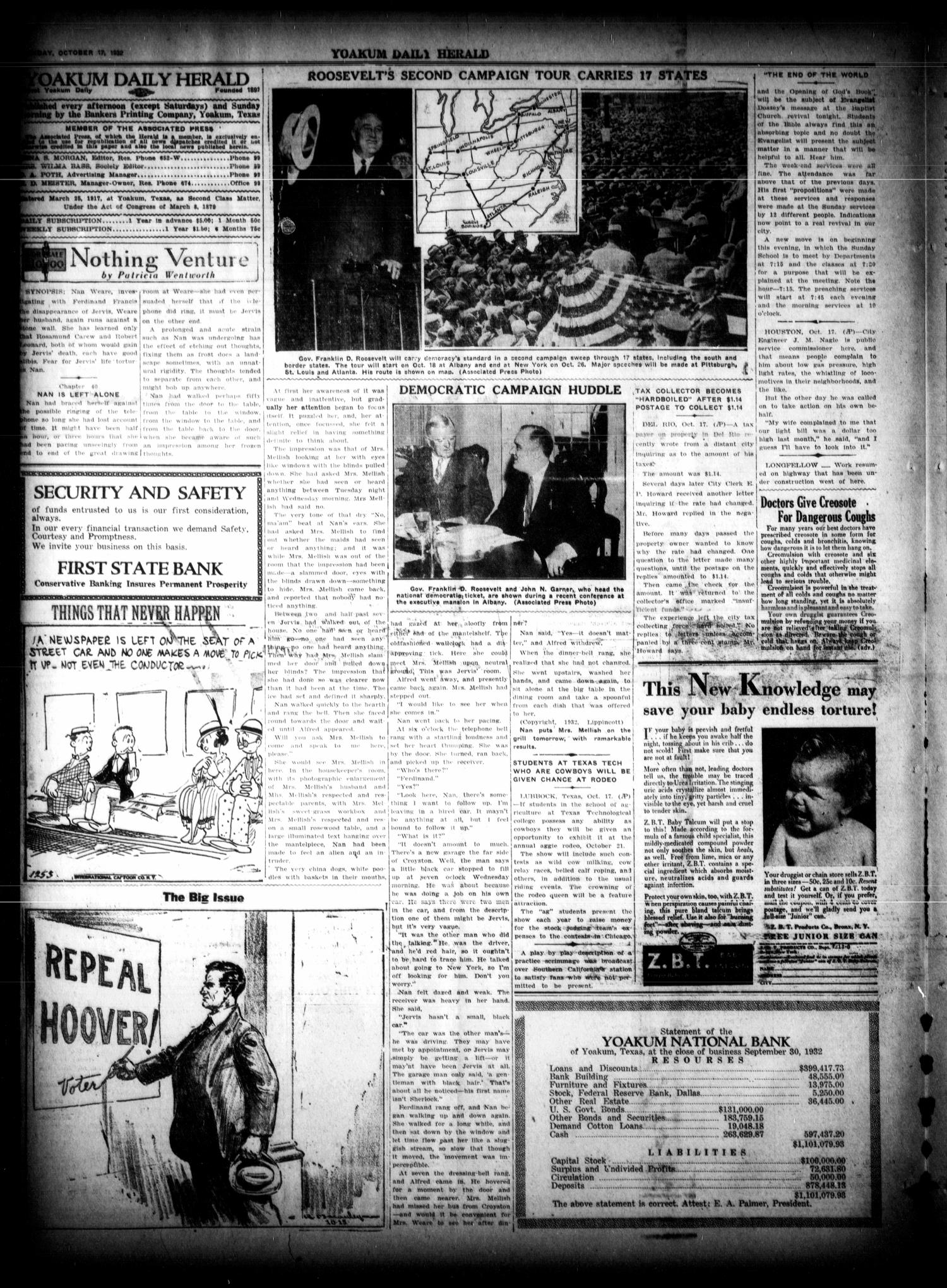 Yoakum Daily Herald (Yoakum, Tex.), Vol. 36, No. 167, Ed. 1 Monday, October 17, 1932
                                                
                                                    [Sequence #]: 2 of 4
                                                
