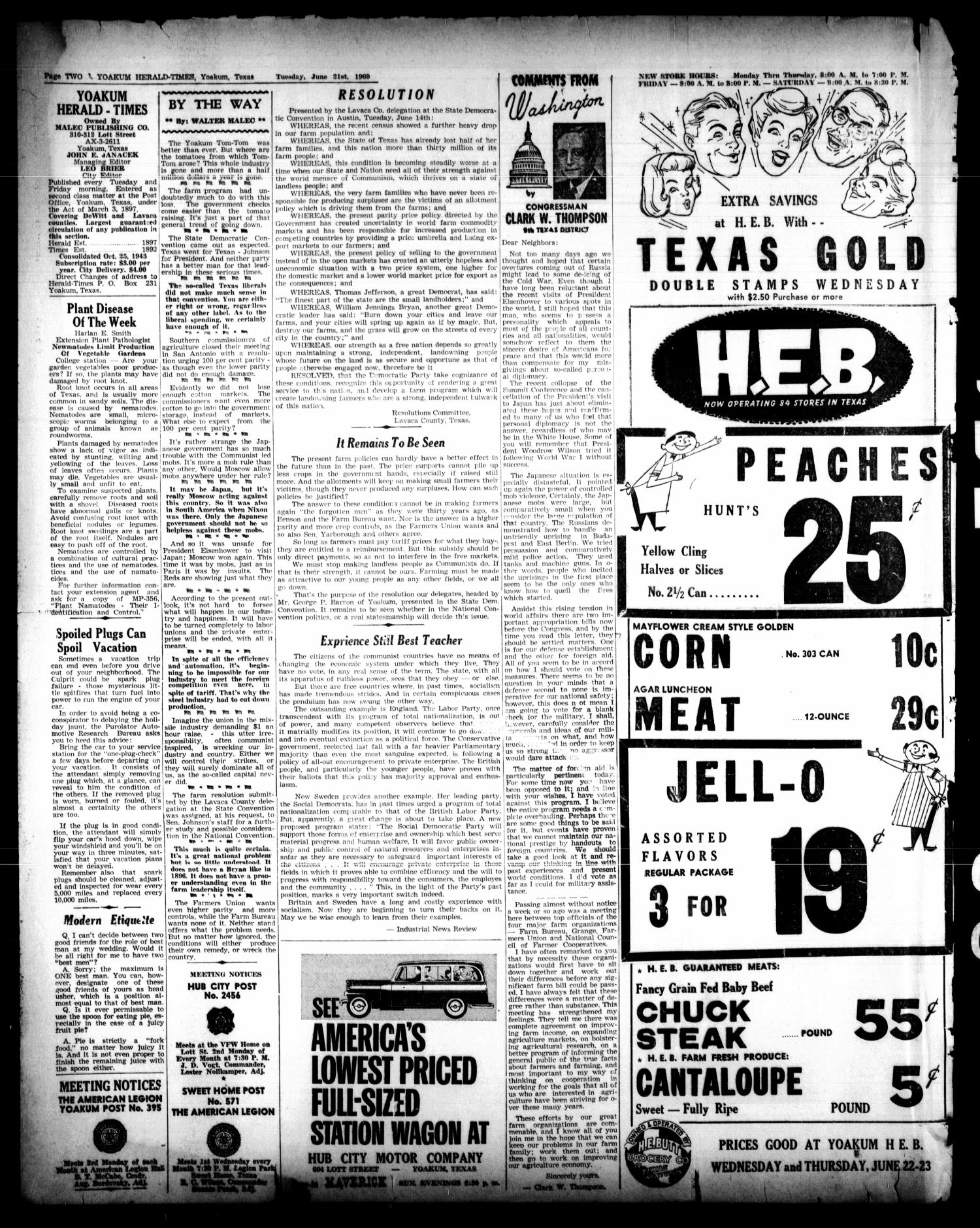 Yoakum Herald-Times (Yoakum, Tex.), Vol. 64, No. 50, Ed. 1 Tuesday, June 21, 1960
                                                
                                                    [Sequence #]: 2 of 16
                                                