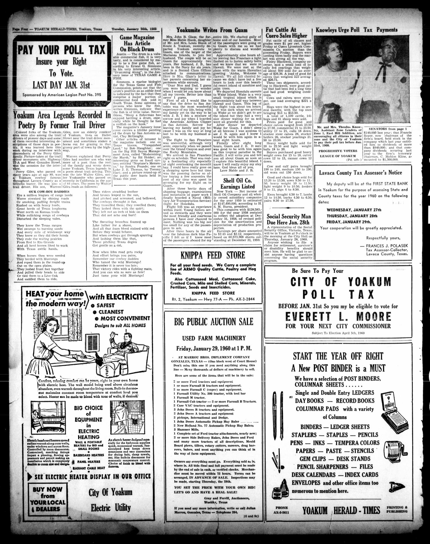 Yoakum Herald-Times (Yoakum, Tex.), Vol. 64, No. 8, Ed. 1 Tuesday, January 26, 1960
                                                
                                                    [Sequence #]: 4 of 6
                                                