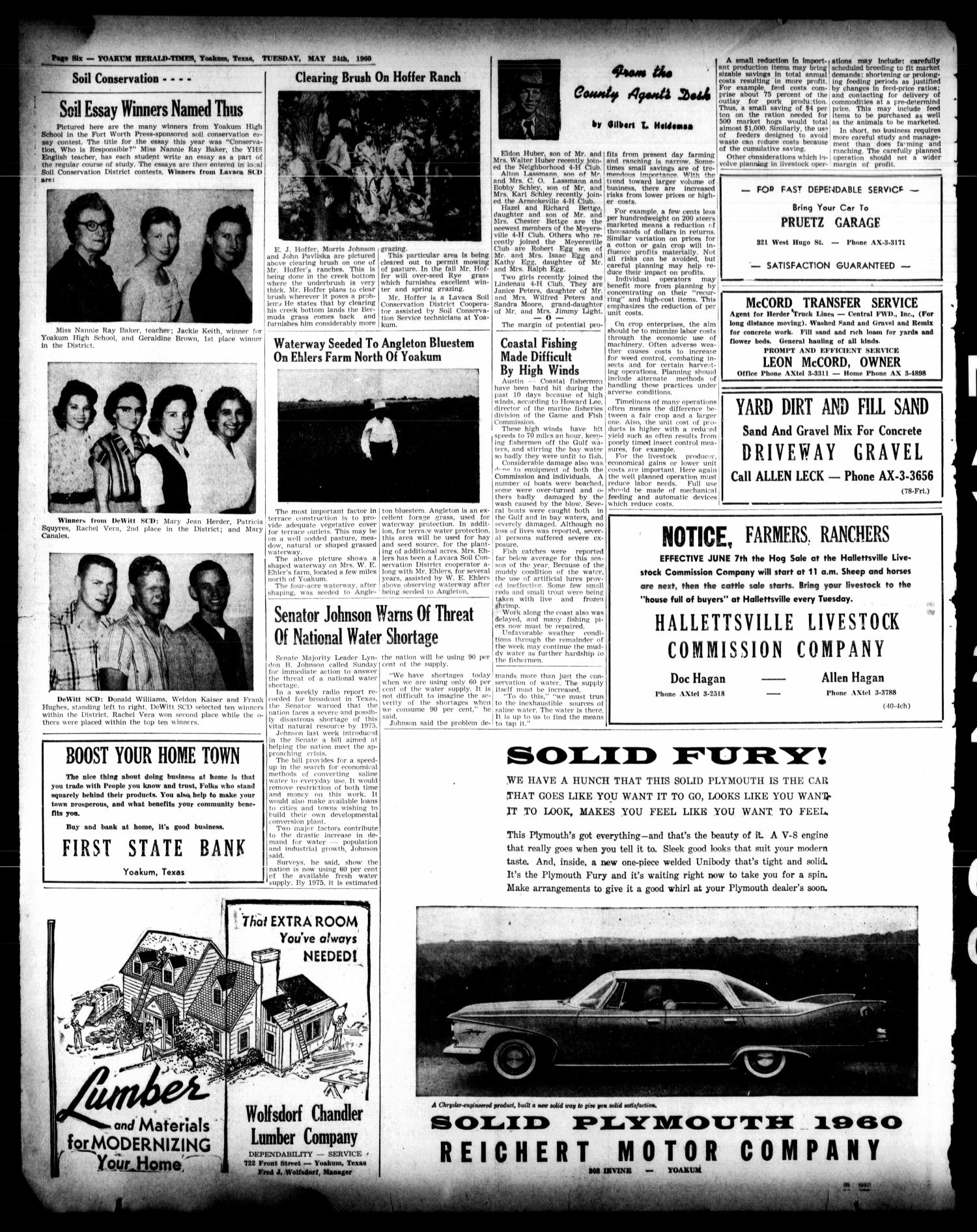 Yoakum Herald-Times (Yoakum, Tex.), Vol. 64, No. 42, Ed. 1 Tuesday, May 24, 1960
                                                
                                                    [Sequence #]: 6 of 20
                                                