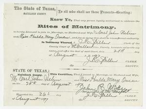 Primary view of object titled '[C. J. Nelin & Hulda M. Oman's Marriage License]'.