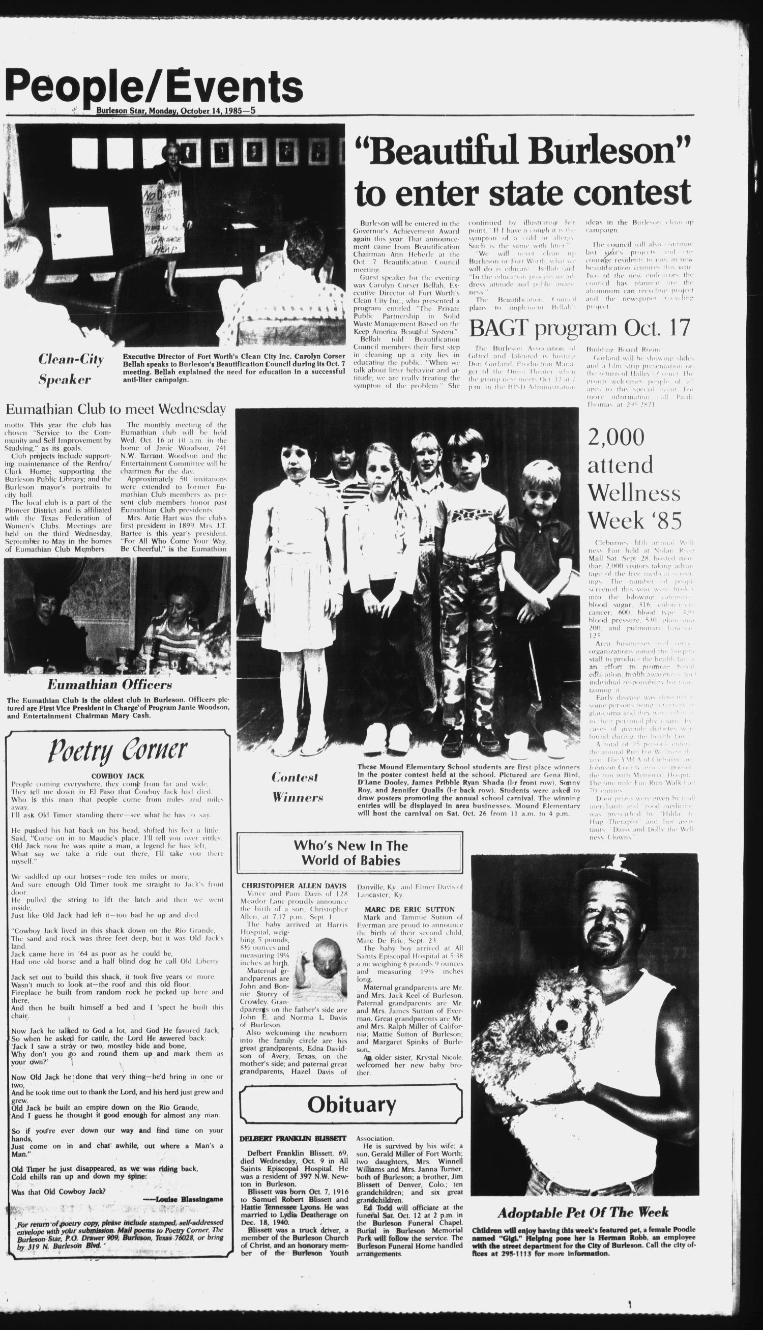 Burleson Star (Burleson, Tex.), Vol. 21, No. 1, Ed. 1 Monday, October 14, 1985
                                                
                                                    [Sequence #]: 5 of 14
                                                