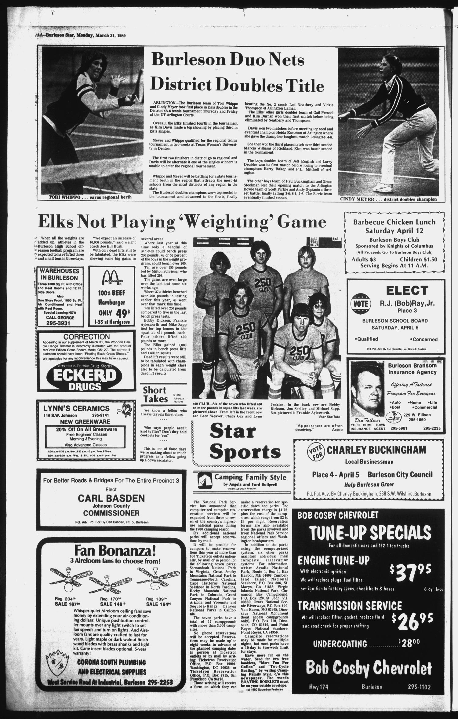 Burleson Star (Burleson, Tex.), Vol. 15, No. 47, Ed. 1 Monday, March 31, 1980
                                                
                                                    [Sequence #]: 4 of 37
                                                