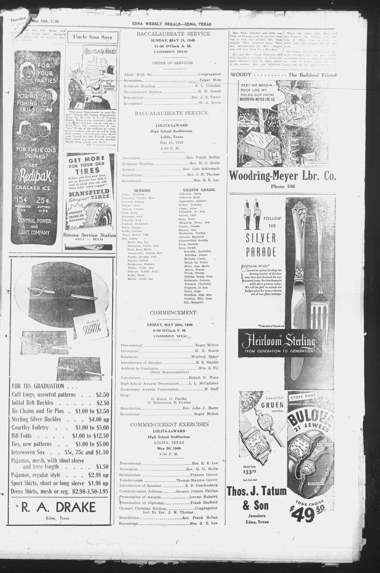Edna Weekly Herald (Edna, Tex.), Vol. 42, No. 25, Ed. 1 Thursday, May 12, 1949
                                                
                                                    [Sequence #]: 14 of 19
                                                