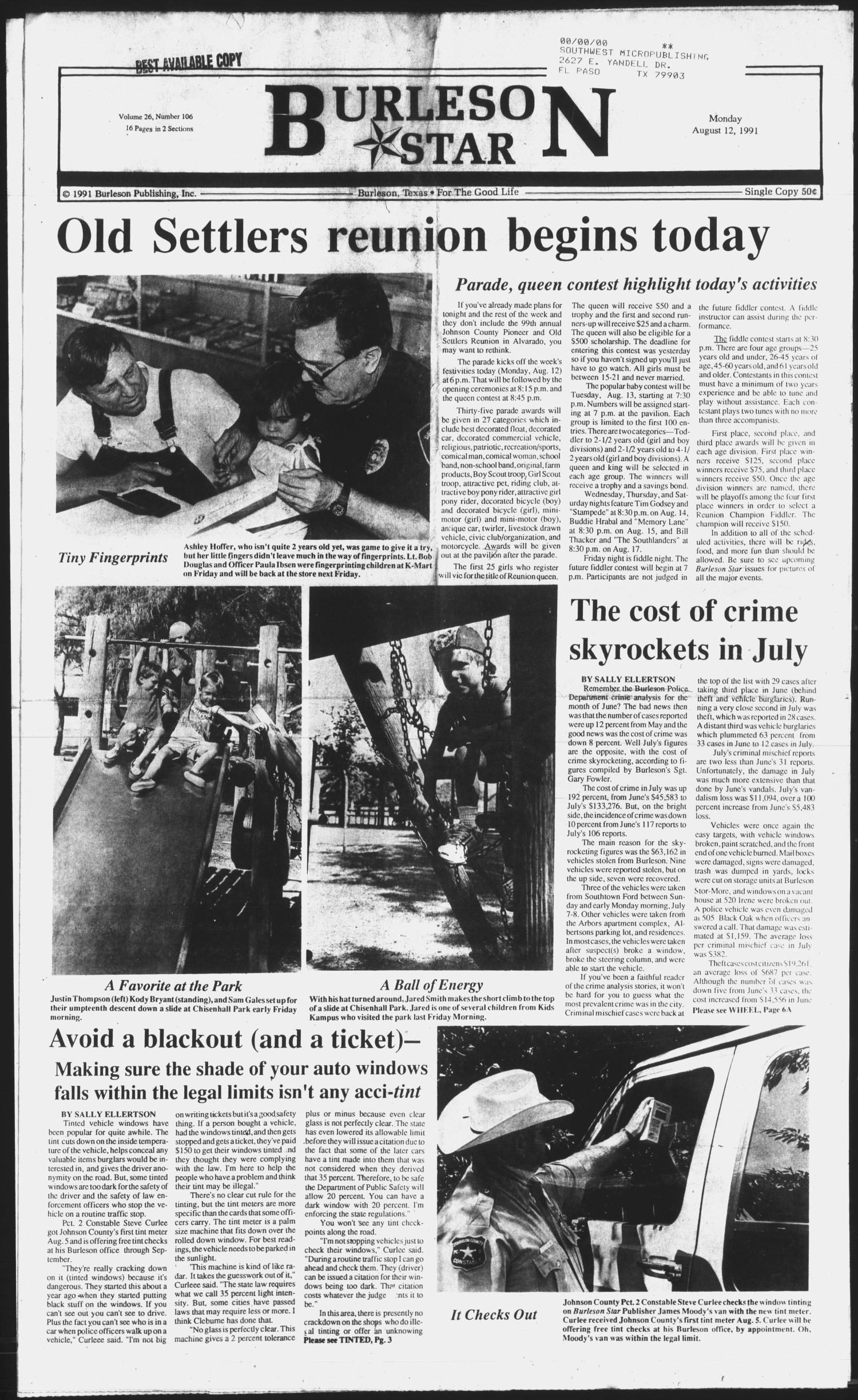 Burleson Star (Burleson, Tex.), Vol. 26, No. 106, Ed. 1 Monday, August 12, 1991
                                                
                                                    [Sequence #]: 1 of 16
                                                