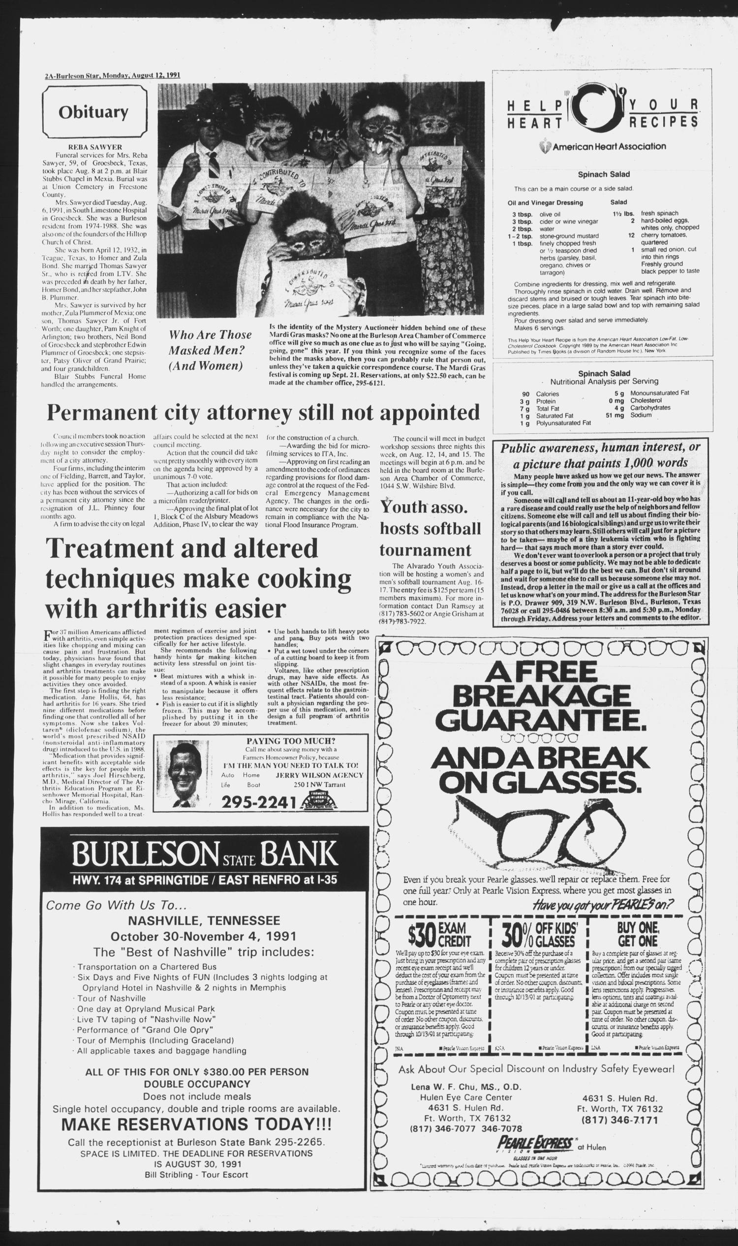Burleson Star (Burleson, Tex.), Vol. 26, No. 106, Ed. 1 Monday, August 12, 1991
                                                
                                                    [Sequence #]: 2 of 16
                                                