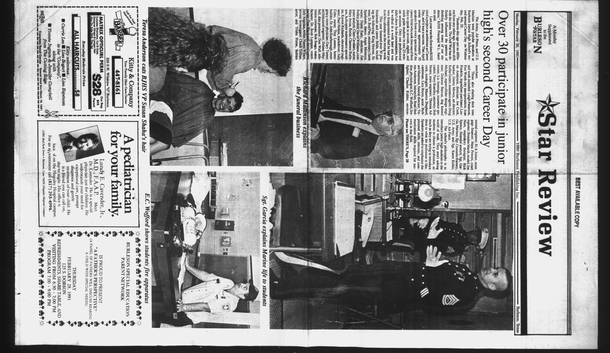 Burleson Star (Burleson, Tex.), Vol. 26, No. 57, Ed. 1 Monday, February 25, 1991
                                                
                                                    [Sequence #]: 9 of 12
                                                