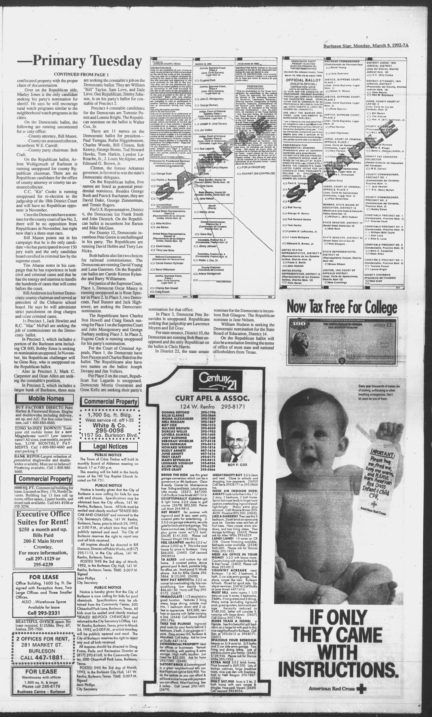 Burleson Star (Burleson, Tex.), Vol. 27, No. 42, Ed. 1 Monday, March 9, 1992
                                                
                                                    [Sequence #]: 7 of 18
                                                