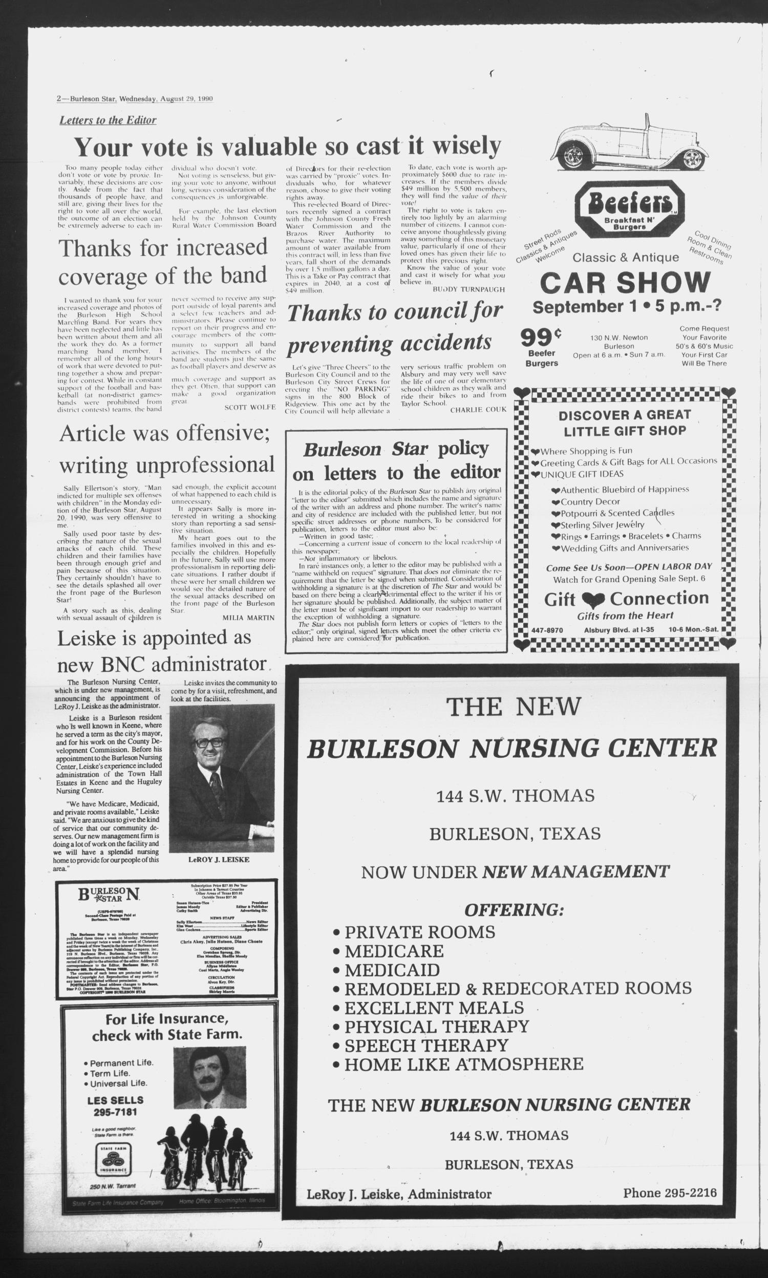 Burleson Star (Burleson, Tex.), Vol. 25, No. 137, Ed. 1 Wednesday, August 29, 1990
                                                
                                                    [Sequence #]: 2 of 16
                                                