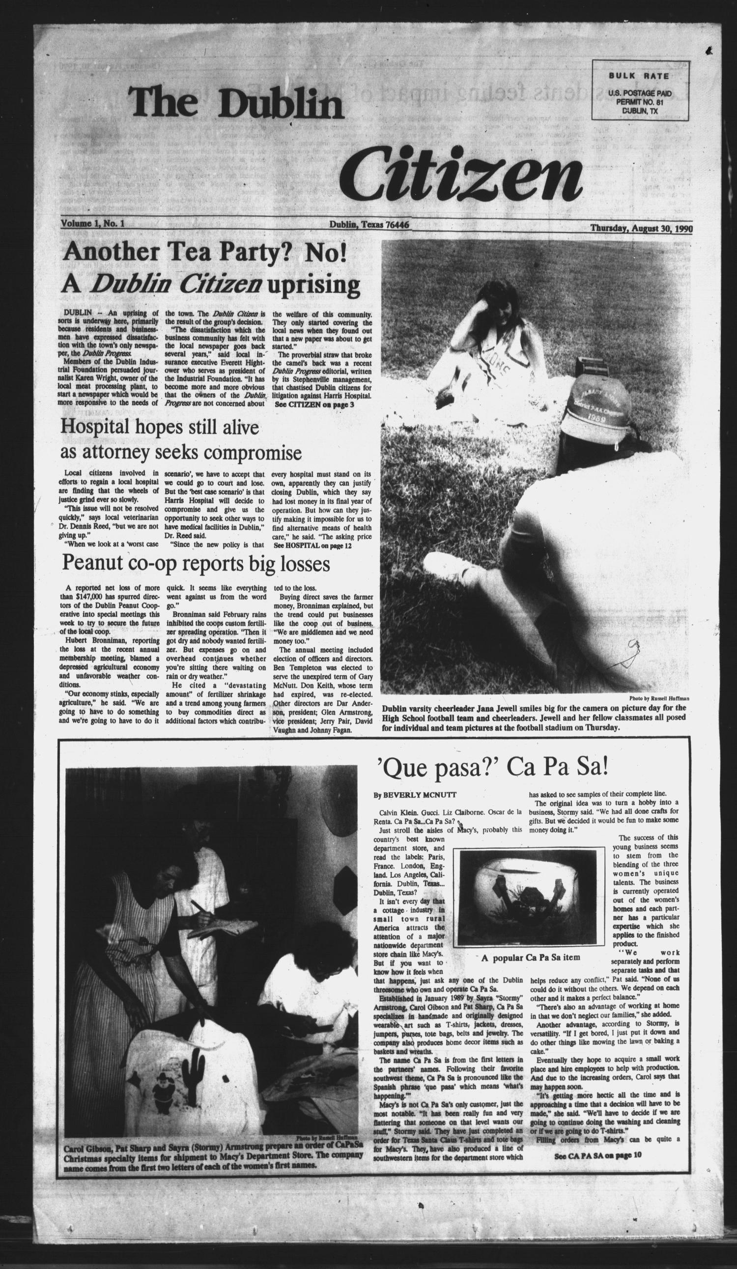 The Dublin Citizen (Dublin, Tex.), Vol. 1, No. 1, Ed. 1 Thursday, August  30, 1990 - The Portal to Texas History