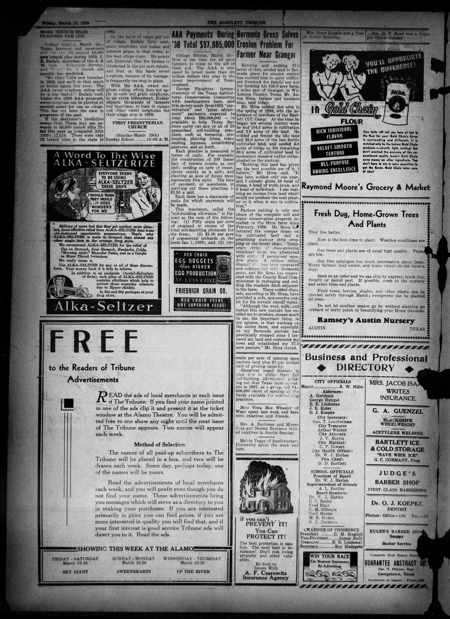 The Bartlett Tribune and News (Bartlett, Tex.), Vol. 52, No. 26, Ed. 1, Friday, March 17, 1939
                                                
                                                    [Sequence #]: 4 of 6
                                                