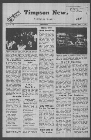 Timpson News (Timpson, Tex.), Vol. 1, No. 13, Ed. 1 Thursday, April 4, 1985