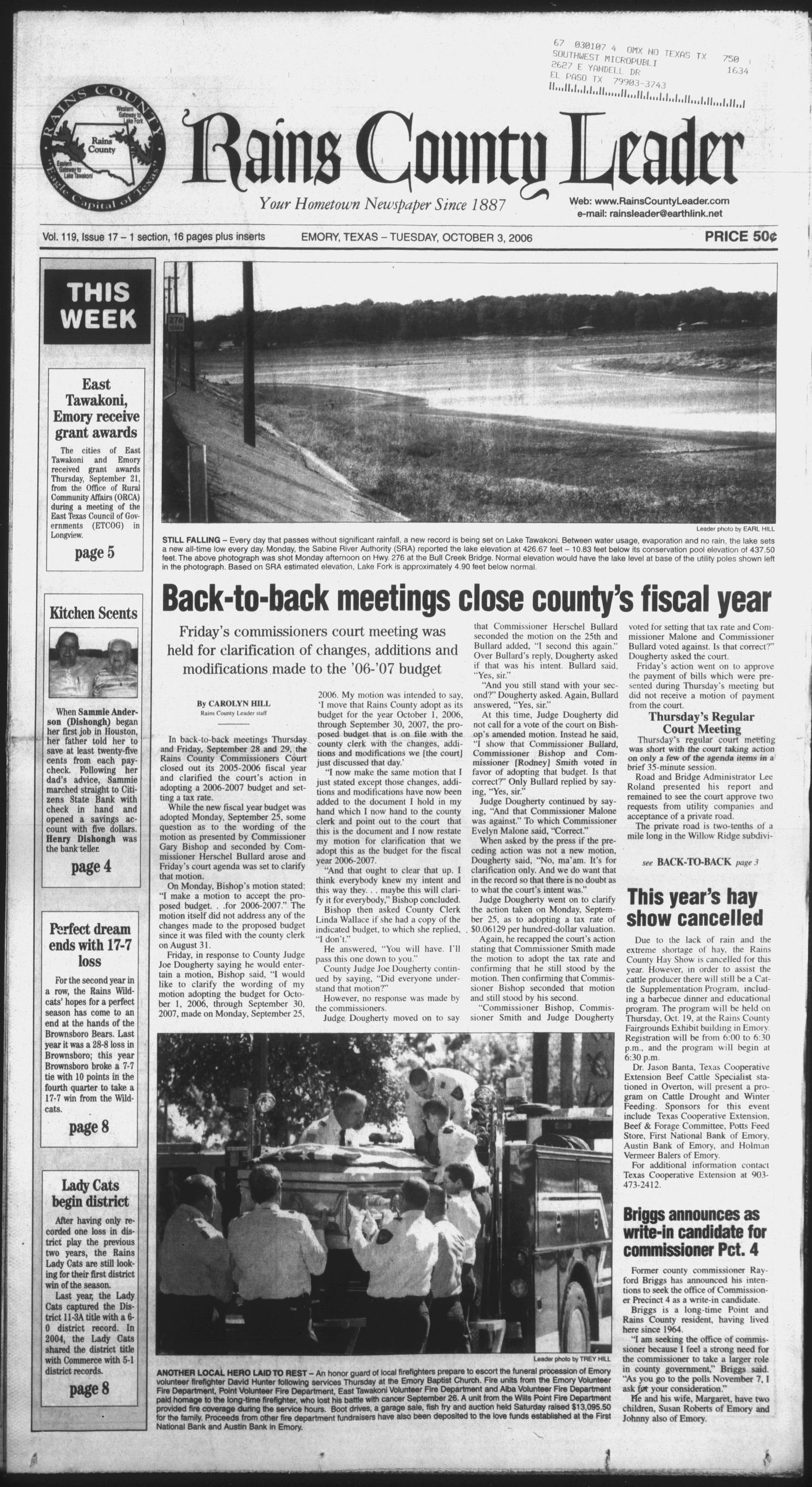 Rains County Leader (Emory, Tex.), Vol. 119, No. 17, Ed. 1 Tuesday, October 3, 2006
                                                
                                                    [Sequence #]: 1 of 16
                                                