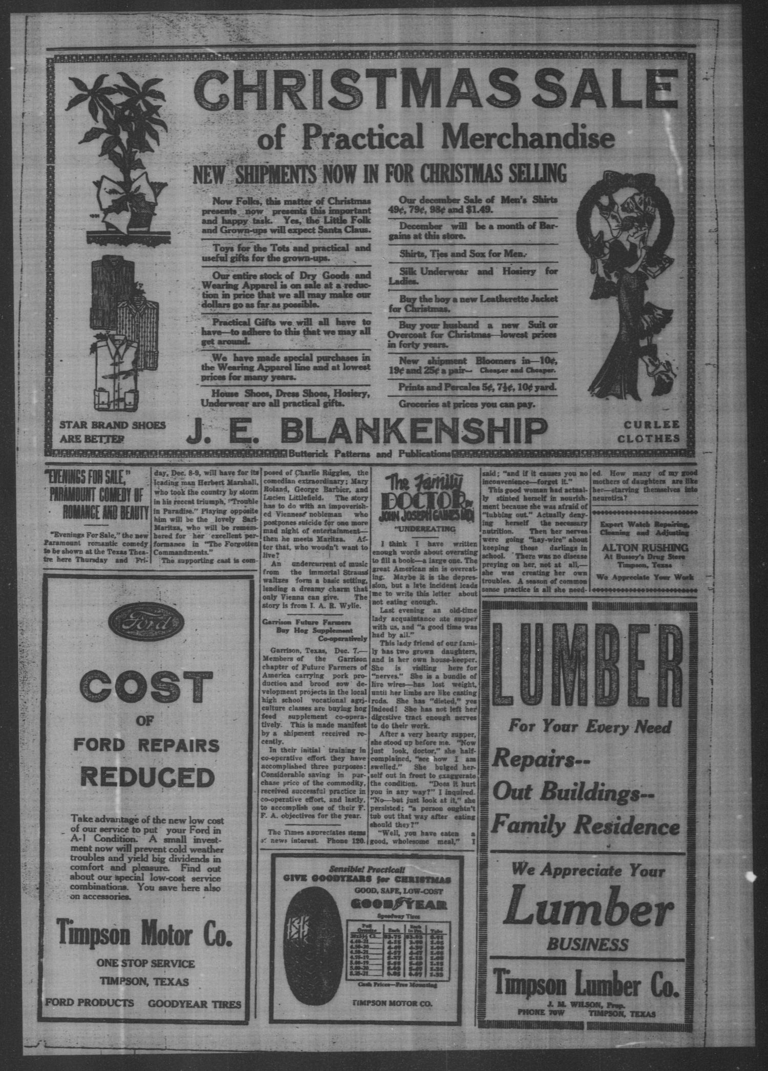 Timpson Daily Times (Timpson, Tex.), Vol. 31, No. 243, Ed. 1 Wednesday, December 7, 1932
                                                
                                                    [Sequence #]: 4 of 4
                                                